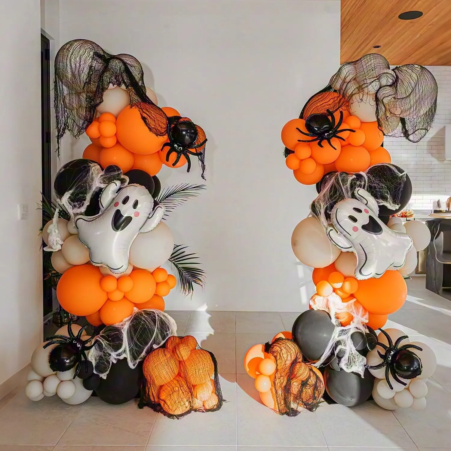 97-Piece Halloween Balloon Garland Arch Kit, and Latex Balloons, Spider, Cute Ghost Mylar Balloons, Indoor Outdoor Party Decor