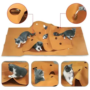 90x120cm Pet Cat Hide-And-Seek Game Mat, Interactive Puzzle Pad for Indoor Cats, Durable Scratch-Resistant, Foldable & Portable