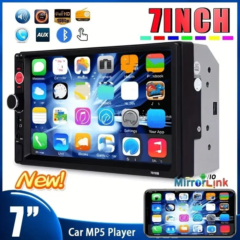 7 Inch Dual Core HD Touchscreen Car Mp5 Player, Bluetooth-compatible + Fm Radio, Supports USB Aux External Audio Sources, High-Quality Sound System, Car Head Unit