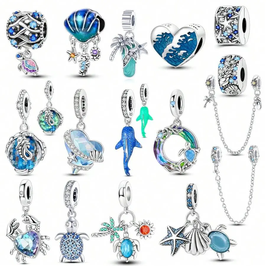 Silver Plated Metal Coating Ocean Themed Pendant Charms - Unisex Sea Turtle, Whale, Shell Charms for Bracelets, DIY Jewelry Necklaces, Summer Beach Gifts