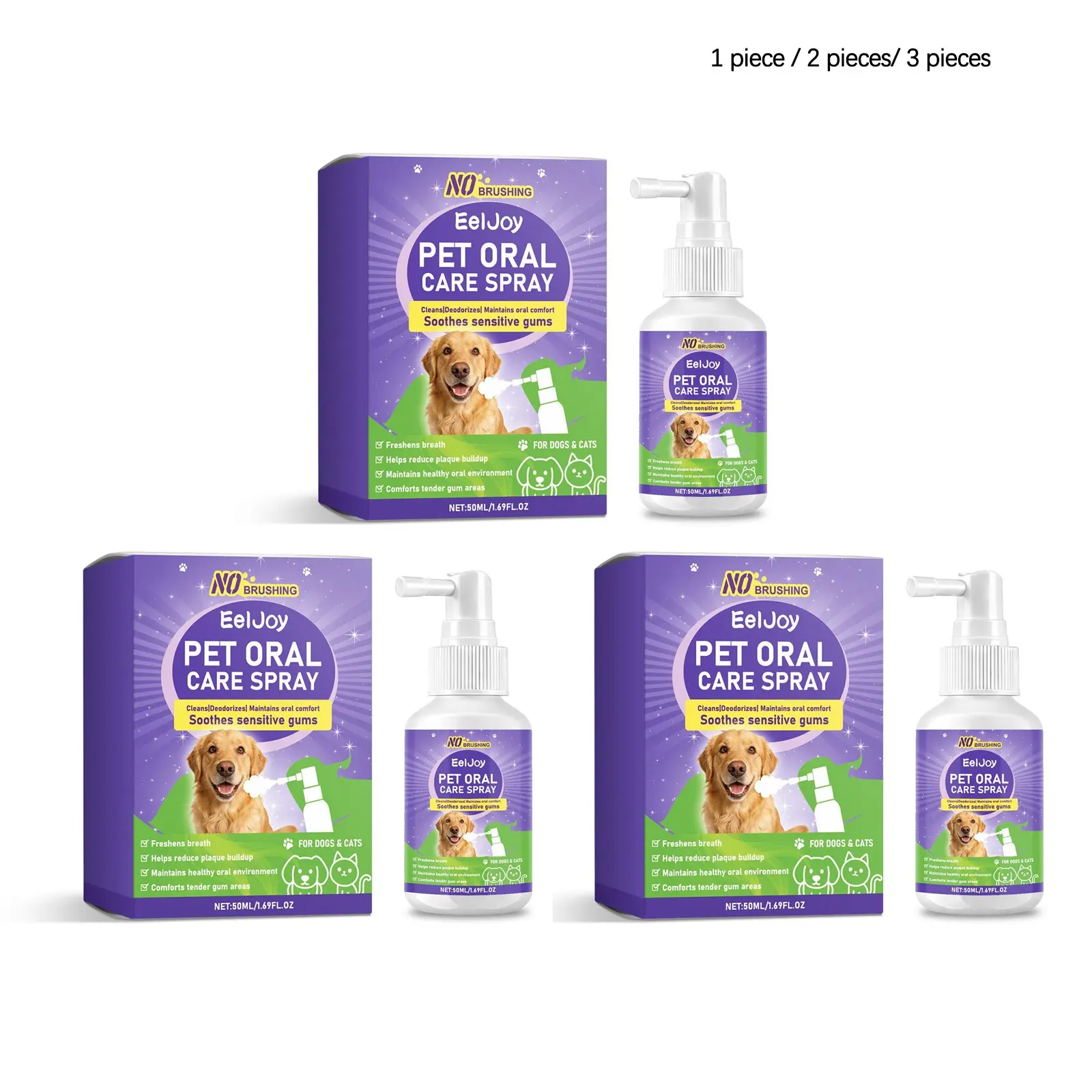 Pet Oral Care Spray (50ML/50ML*2/50ML*3), Gentle Cleaning, Removes Odor, Freshens Pet Breath, Suitable for Daily Use, Cats and Dogs