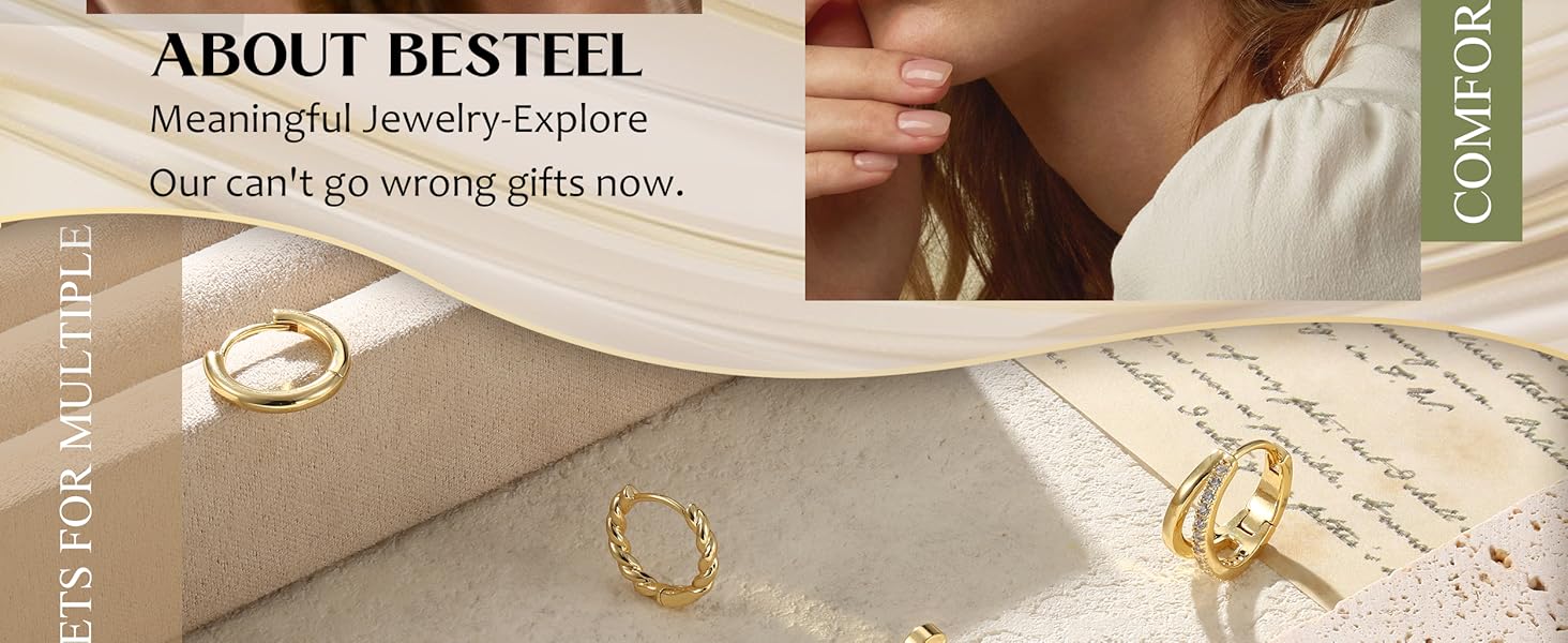 Besteel 4 Pairs Gold Plated Earrings Set for Women Hypoallergenic Huggie Hoop Earring Set for Multiple Piercing Small Dainty Helix Tragus Cartilage Flat Back Stud Earring Stacks Pack Silver