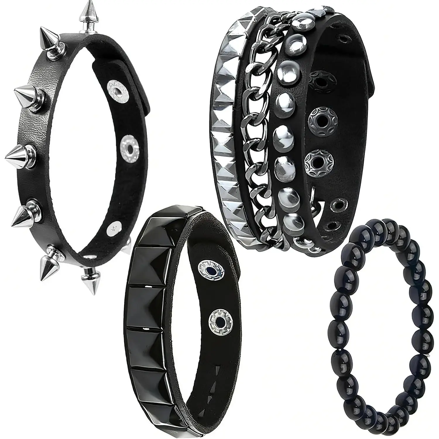 4 count Punk Rock Studded Leather Bracelet Adjustable Emo Spike Bracelet Cuff Accessory Retro 80s Studded Bracelet for Men Women