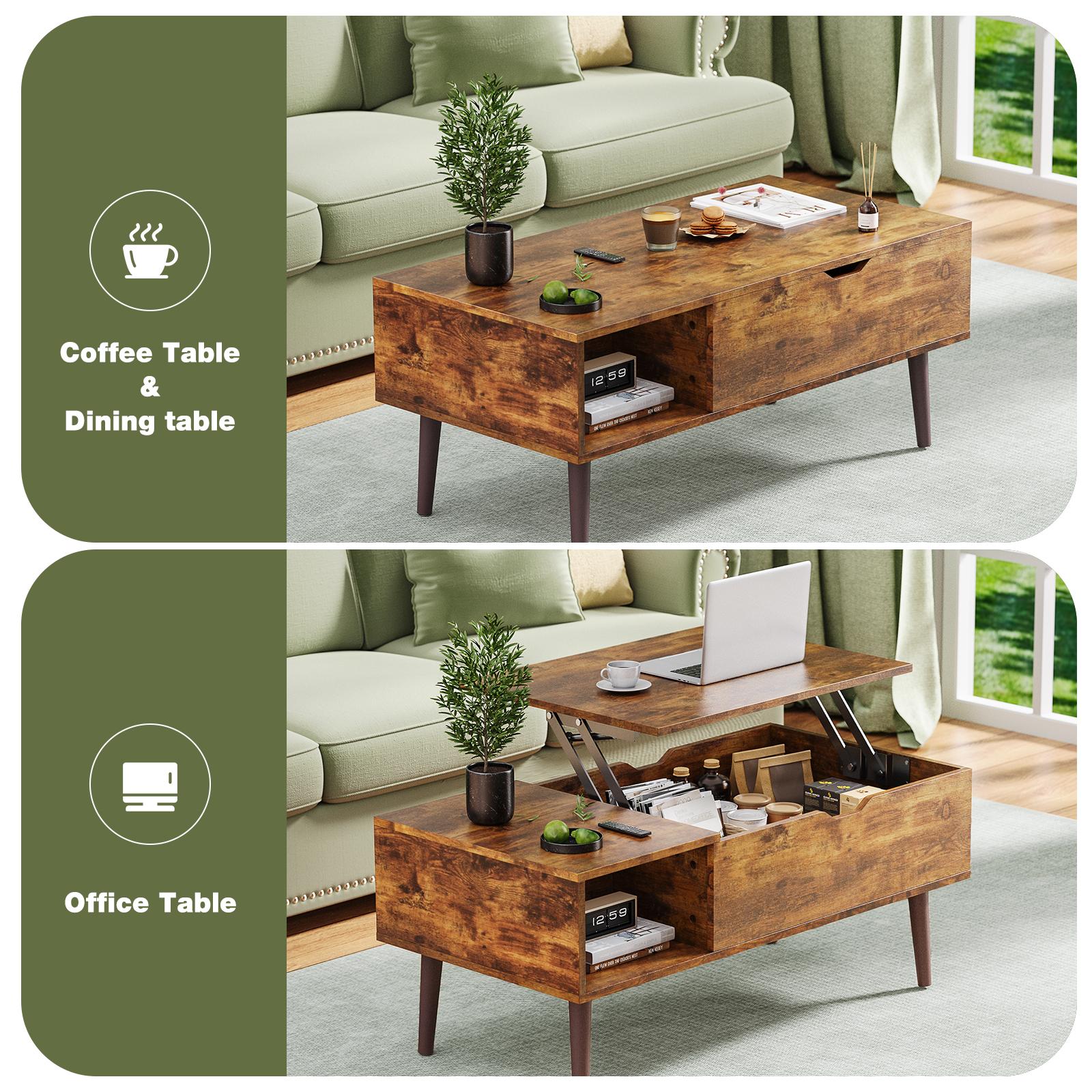 Lift Top Coffee Table with Hidden Compartment and Storage Shelf, Adjustable Wood Center Table for Living Room