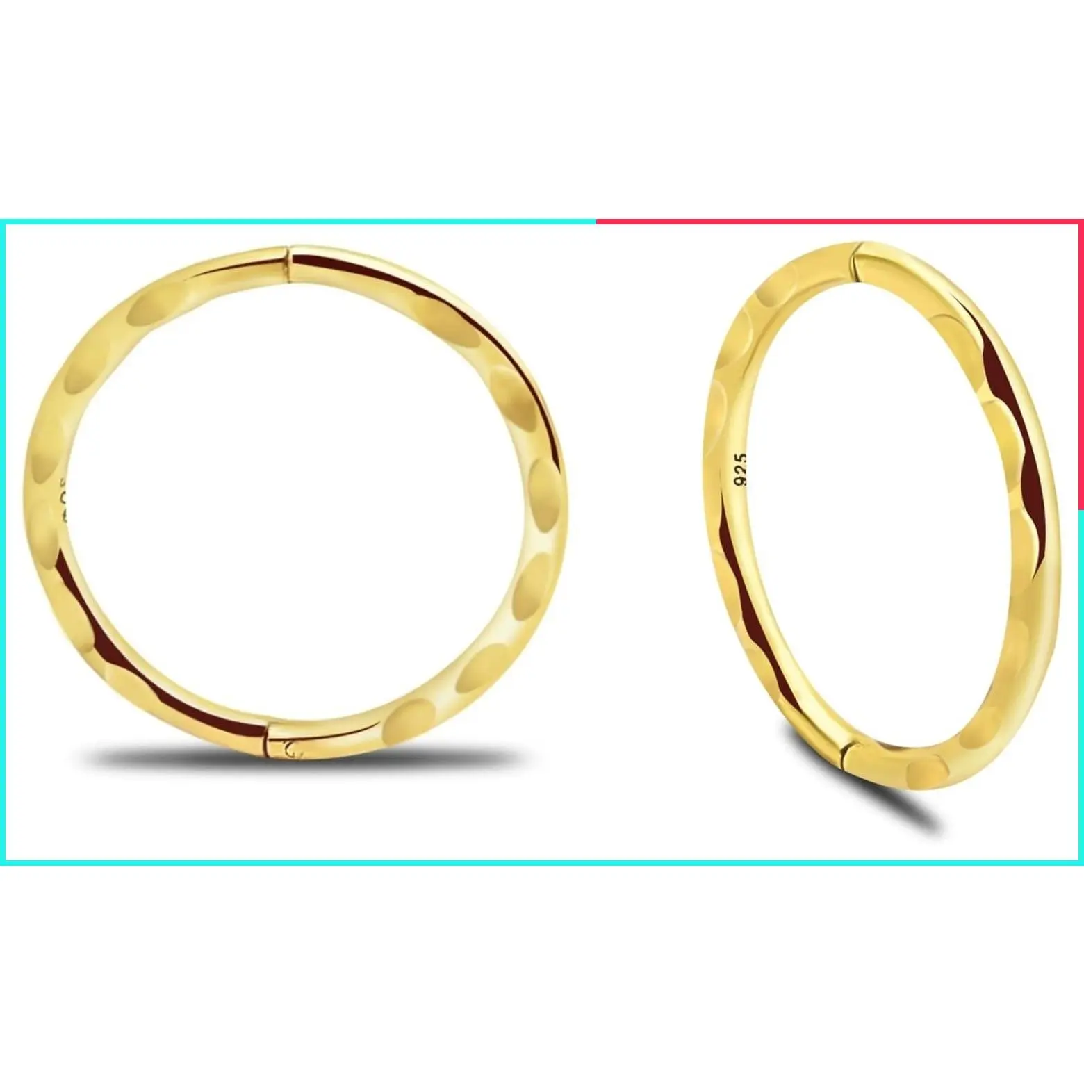 24K Gold Plated 925 Sterling Silver Seamless Faceted Sleeper Hoop Earrings Hypoallergenic 18G Hinged Clicker for Continuous Wear 8mm-14mm Unisex Women Men Premium Body Jewelry