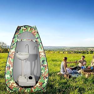 Outvita Portable Camping Sink w/ 19L Water Tank Rolling Wheels Towel Holder Soap Dispenser Faucet, Outdoor Foot Pump Washing Station for RV Boat Travel Picnic Worksit