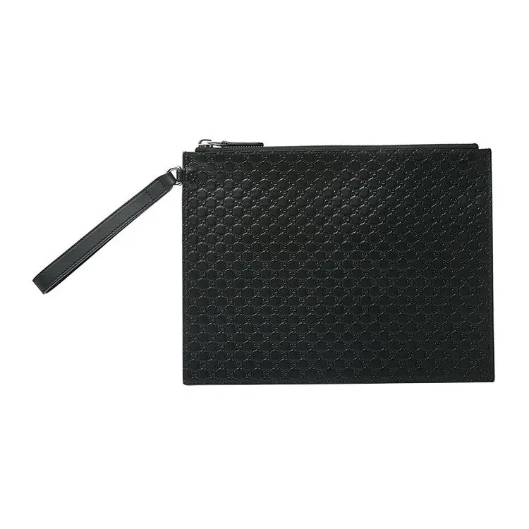 Gucci GG Monogram Embossed Leather Wristlet Clutch Bag for Men, Classic Black