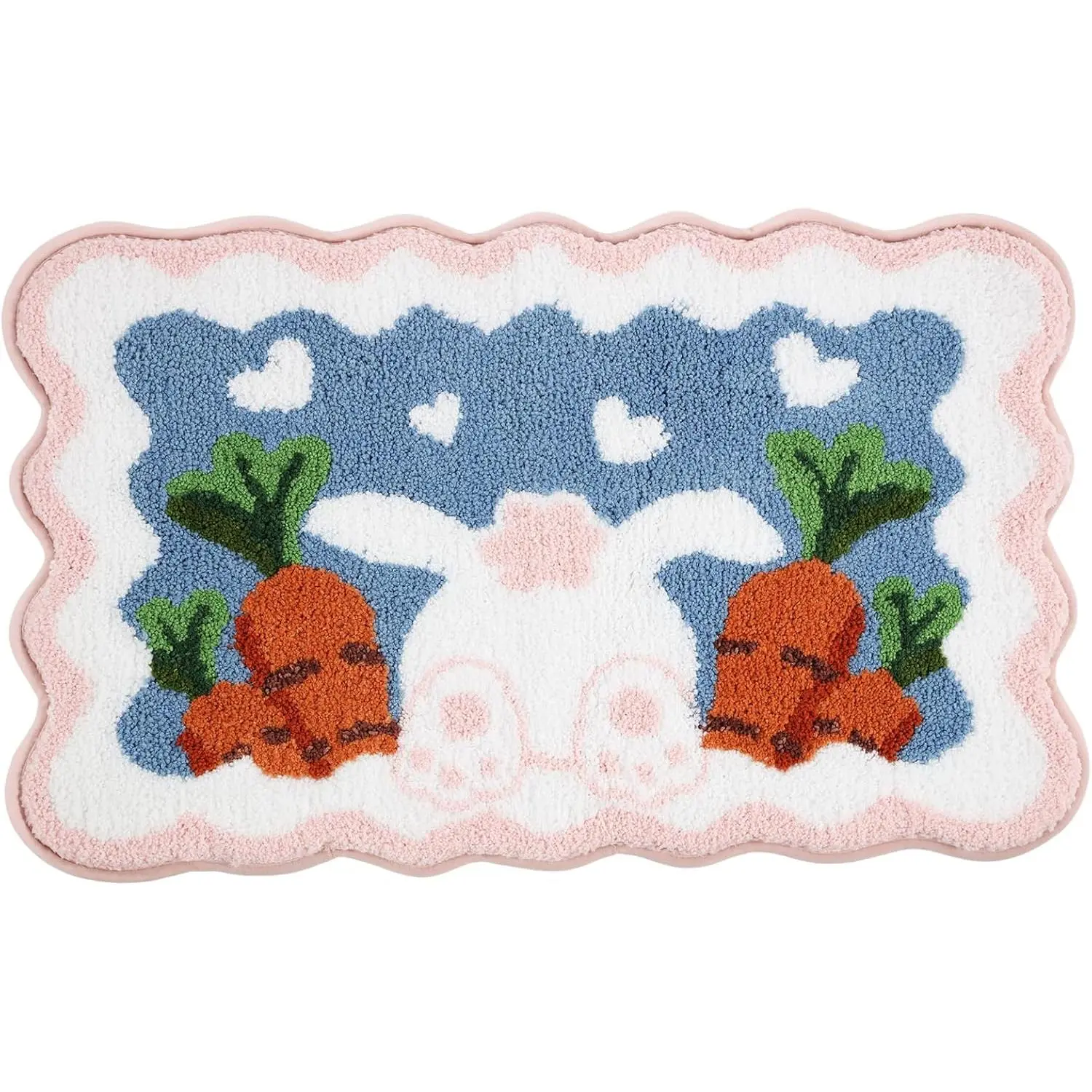 Moutina Bunny Easter Bathroom Rug 16x24 Inch, Spring Soft and Absorbent Tufted Easter Scalloped Bath Mat Non Slip Washable, Cute Bathroom Decor Rug Holiday Decorations