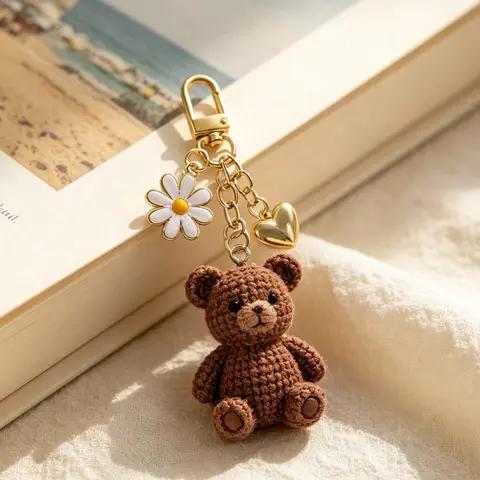 Y2K Teddy Bear Keychain Charm Cute Keychains with Daisy Heart Decor, Lightweight Durable Bag Car Rearview Mirror Pendant for Tote Crossbody Backpack Car Key, Unisex Gift for Valentine Mother Graduation Independence Day Birthday Anniversary