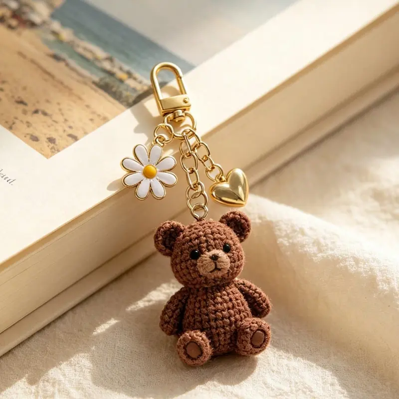 Y2K Teddy Bear Keychain Charm Cute Keychains with Daisy Heart Decor, Lightweight Durable Bag Car Rearview Mirror Pendant for Tote Crossbody Backpack Car Key, Unisex Gift for Valentine Mother Graduation Independence Day Birthday Anniversary
