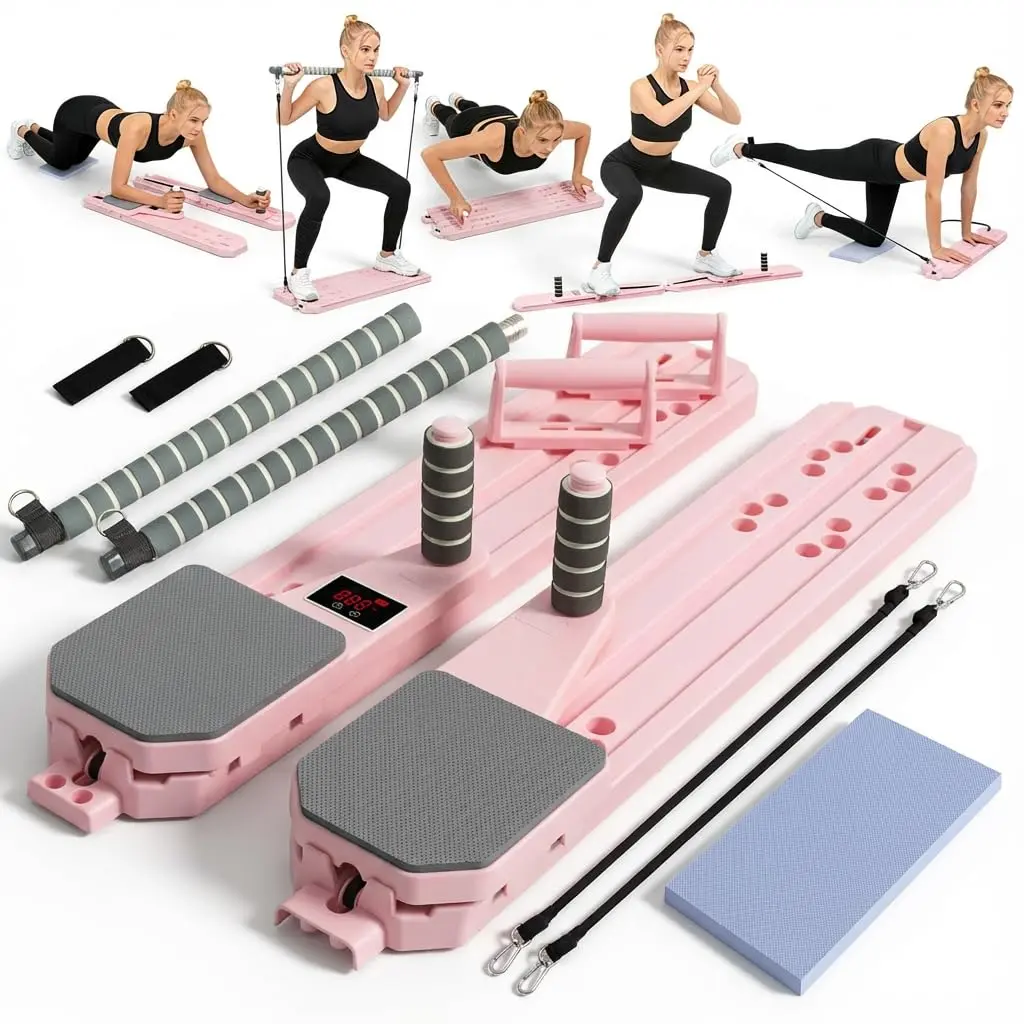 Fitness Pilates Board - Home Gym Equipment, Portable Pilates System, Multifunctional Abdominal Core Trainer, Abs Workout Machine, 300lbs Capacity Balance Training Gear for At-home Use