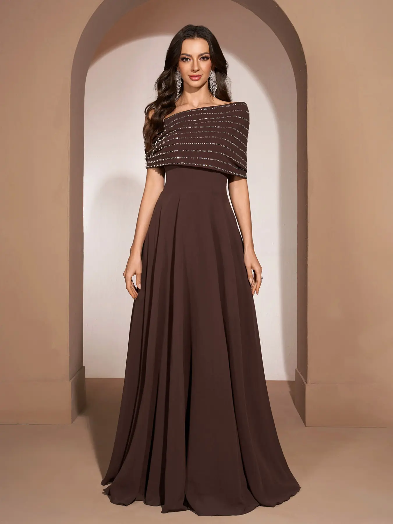 Elegant Women's Ball Gown, Rhinestone One-Shoulder Sleeveless Formal Evening Dress, Elegance, Perfect for Weddings, Parties, Graduations, Concerts