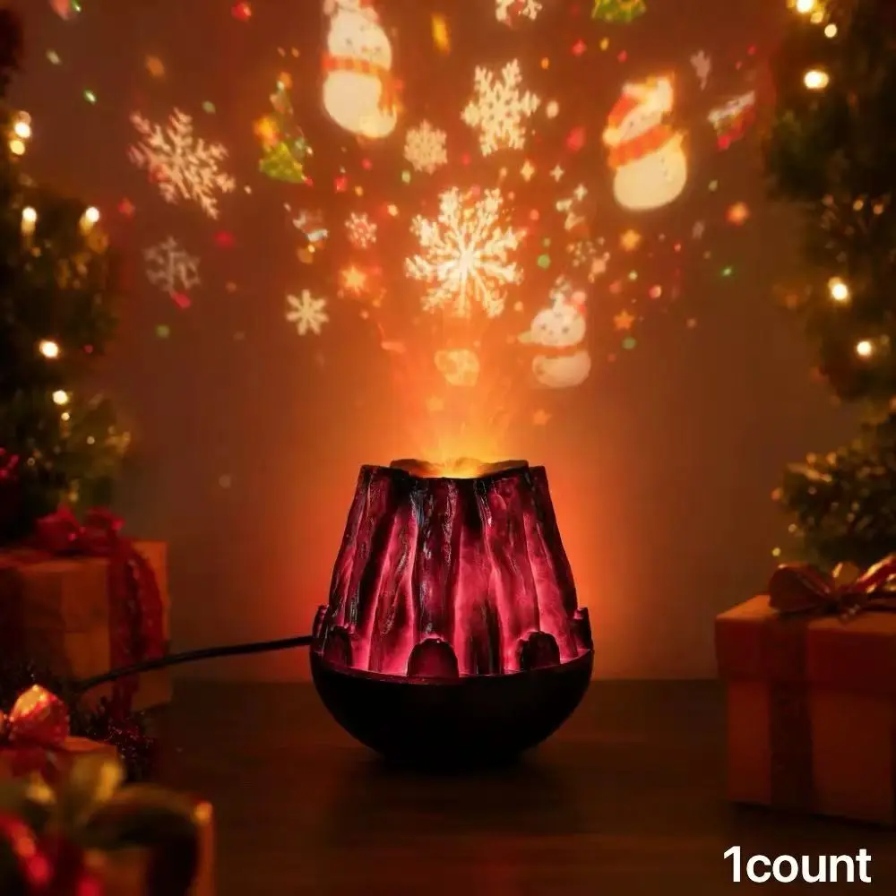 Halloween Firewood Projection Lamp, Christmas Pattern Matchstick Projector, Creative Flame Design, Plug-And-Play, Party Decor