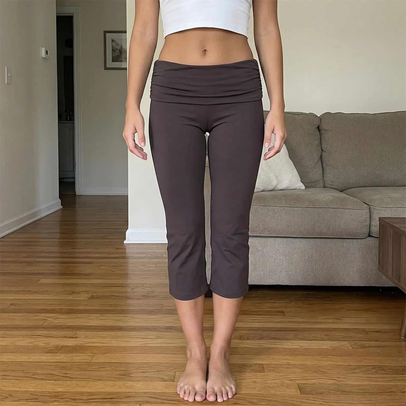 y2k Capri Pants Sexy Women Solid Color Fold Over Waistband Low Rise Cropped Pants Trousers Streetwear
