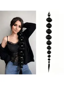 1PC 30-Inch Lantern Bubble Braid Wig, Long Bubble Braided Ponytail Hairpiece, Lightweight Synthetic Fiber, Women's Party Festival Costume Daily Style