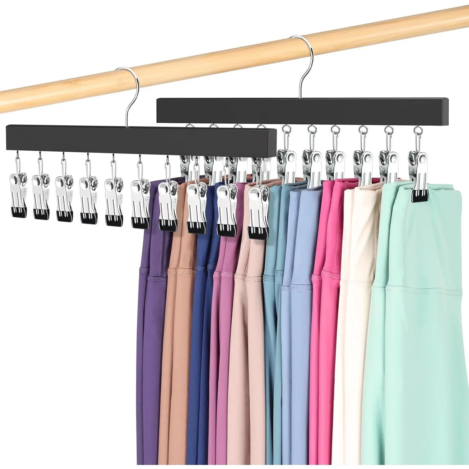 Legging Organizer for Closet, Pants Hangers with Clips Holds 20 Leggings, Jeans, Hats, Shorts, Socks, 360 °   Rotating Saving Lightweight Garment Hanger 2Pcs