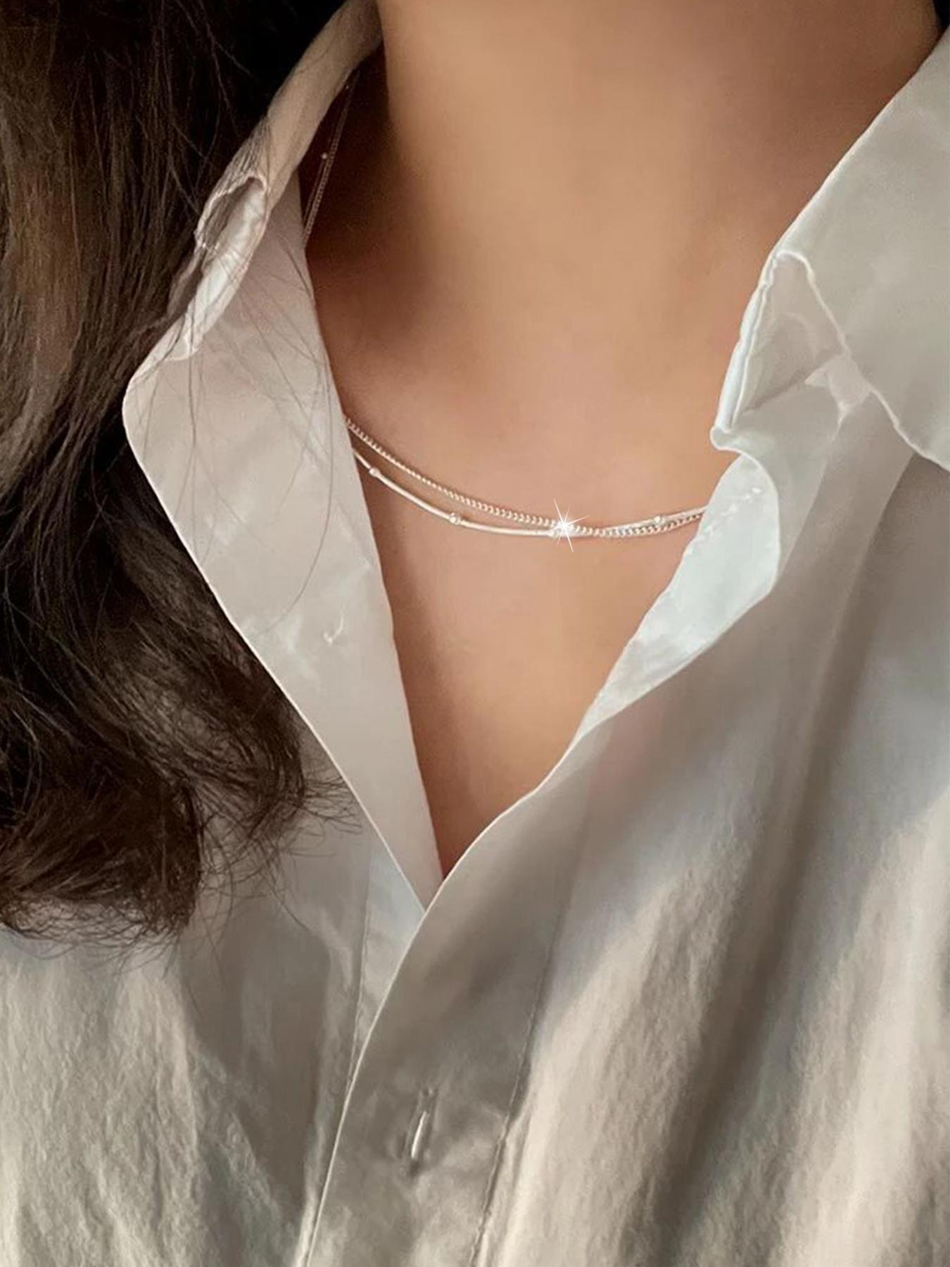 925 Sterling Silver Women's Elegant Chain Necklace, Exquisite Trendy Pendant Necklace, Chic Jewelry As Gift for Girlfriend  Silver Jewelry, Minimalist Chain Necklaces