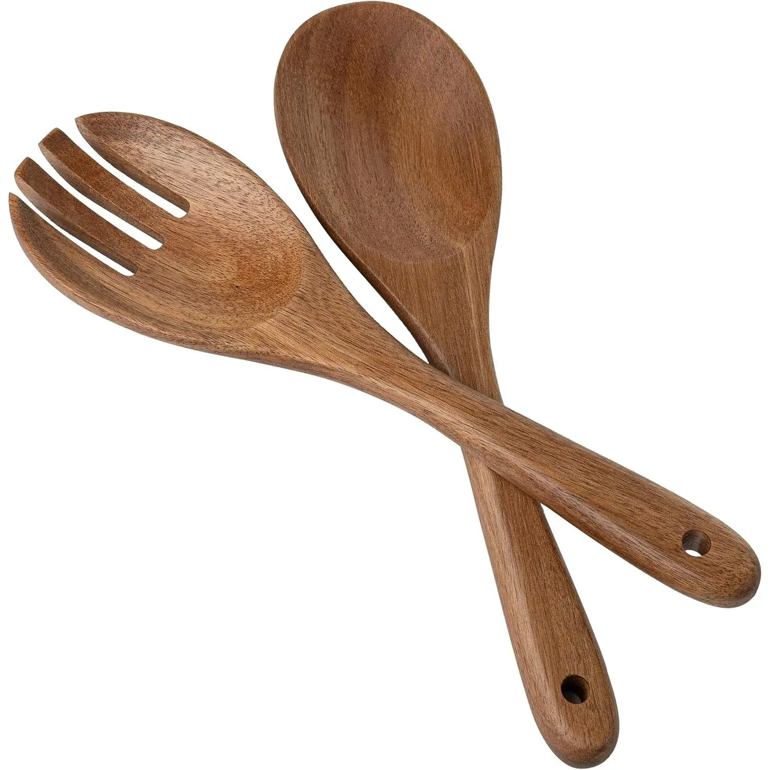 Wood Salad Servers, 10.5-inch Salad Spoon and Fork Serving Set, Set of 2 Wood Salad Serving Set, Wood Salad Tongs Salad Serving Tossing Utensils for Kitchen Stirring Mixing and Cooking