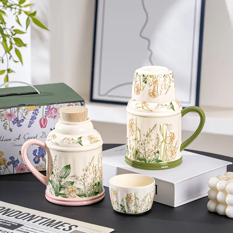 Premium Floral Ceramic Tea Cup & Porcelain Tea Set - Flower Patterns, Elegant Suitable for For Tea Ceremonies, Parties, Self-Care, Suitable for Festivals, Daily Use - Ceramic Cups for Social Gatherings And Gifts