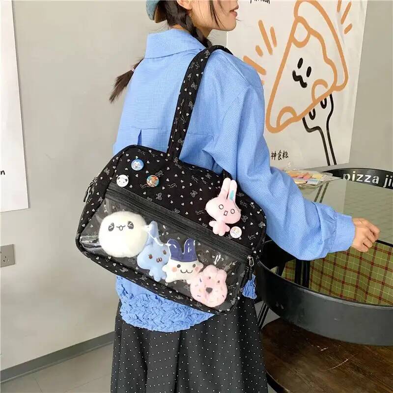 New Y2k Cute Large Capacity Ita Bag Lolita Girls Transparent Bag DIY Badge Display Shoulder Bag Fashion Comic Exhibition Handbag