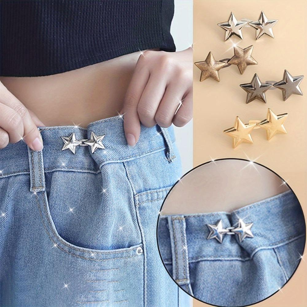 Jeans Button Tightener Set, Star Style 2 Sets/4 Sets Handmade Jeans Button Pins, Easy Installation Waist Tightener Buttons