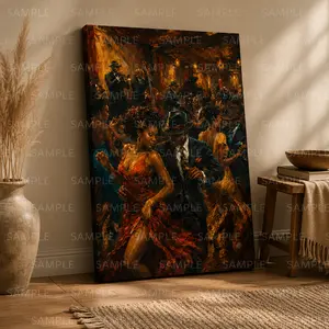 Vintage Jazz Dance Canvas Wall Art, Romantic Ballroom Couple Painting Poster, Retro Music Club Scene Wall Decor, Warm Moody Living Room Bedroom Office Art, Unframed Canvas Poster or Framed Canvas Wrap