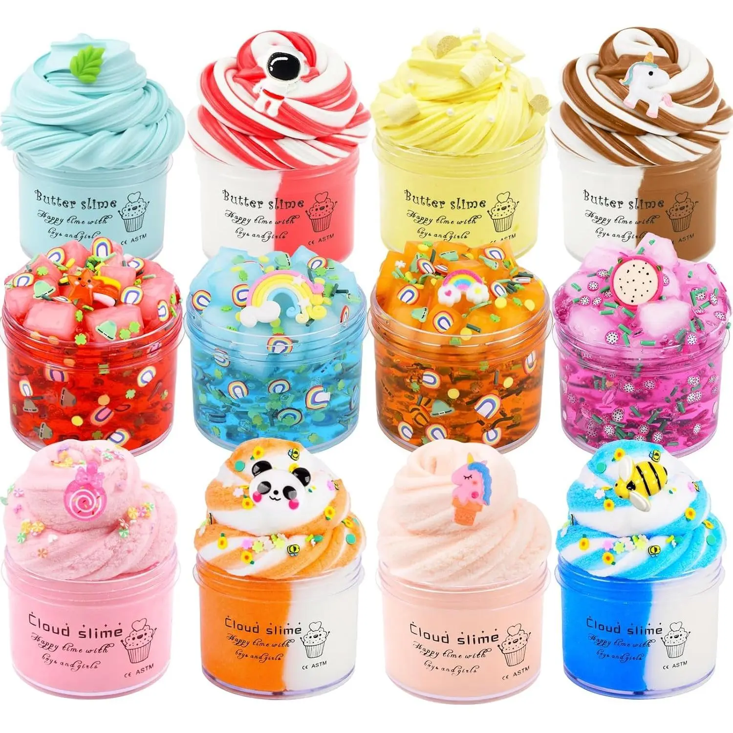 Slime Kit 12 Pack - 4 Jelly Cube Crunchy, 4 Butter, 4 Cloud Slime - Soft Stretchy Stress Relief Toy for Kids, Birthday Party Favors for Boys & Girls, Halloween, Classroom, Easter & Treat Bags