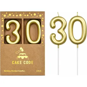 2.76 Inch Classical Gold 30 Number Birthday Candles Gold Cake Number Candles for Party Celebration
