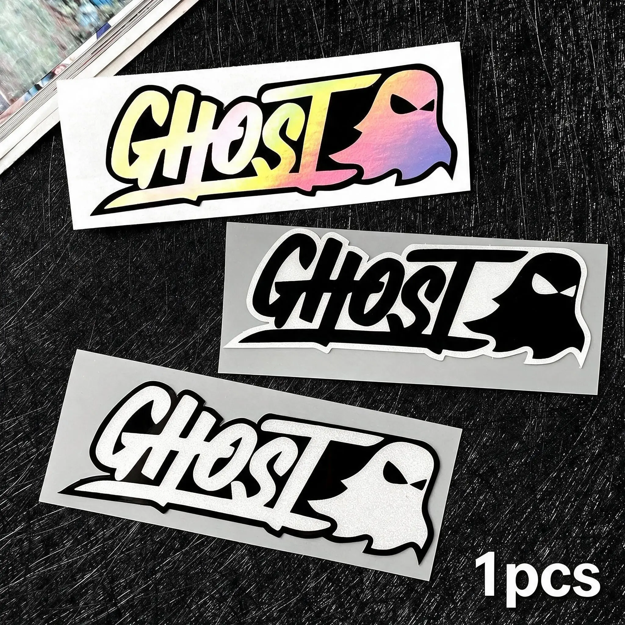 Ghost Logo Car & Motorcycle Decal, Holographic Laser Waterproof Vinyl Sticker, Car Stickers, JDM Street Style Decor for Windshield Body Helmet