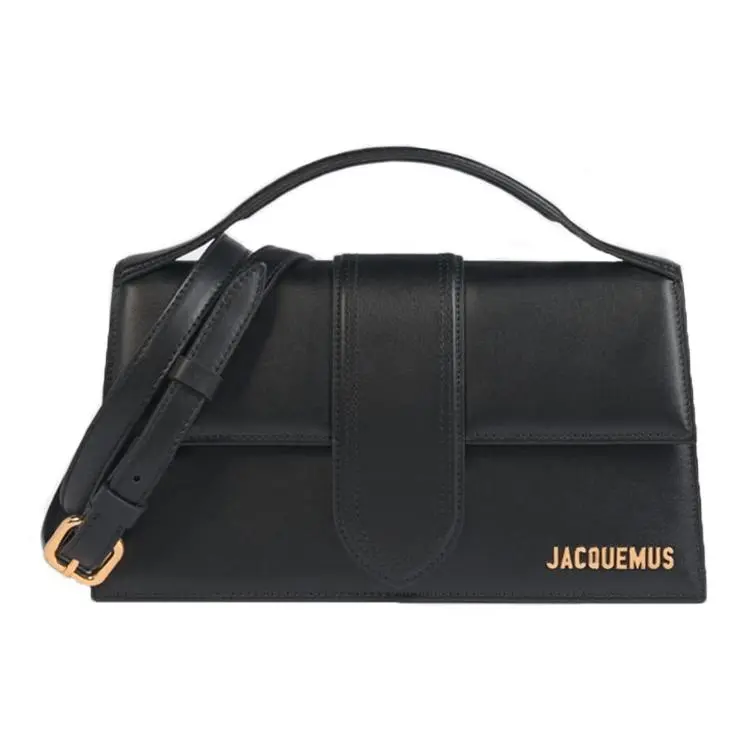 Jacquemus Leather Baguette Handbag for Women – Minimalist Flip-Closure Design in Black
