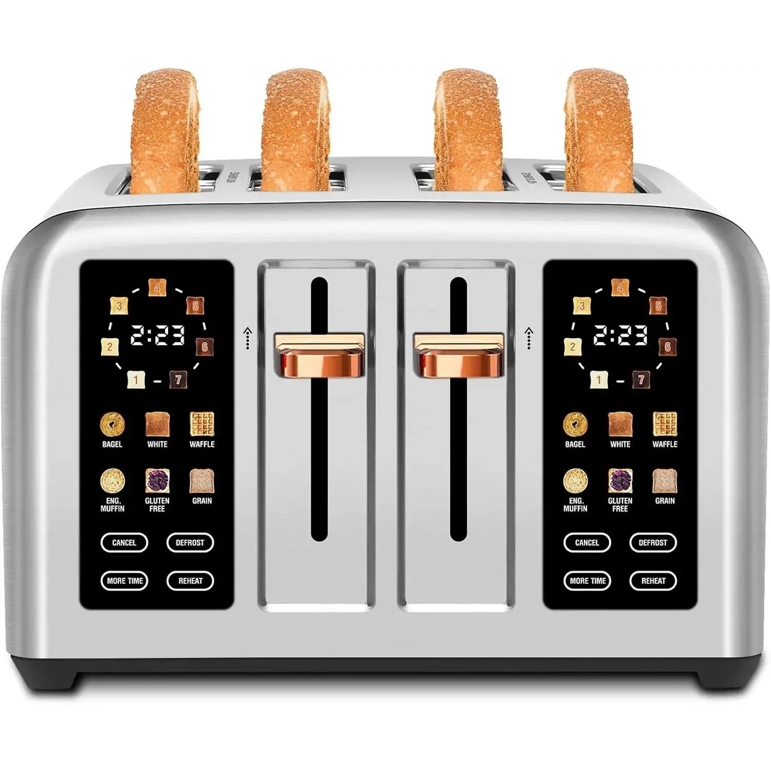 Toaster 4 Slice, Stainless Steel, Touch Screen for Dual Control, Digital Timer,  Toaster with 6 Bread Type, 7 Shade Setting, 1.5''Wide Slot, Removable Crumb Tray, 1800W