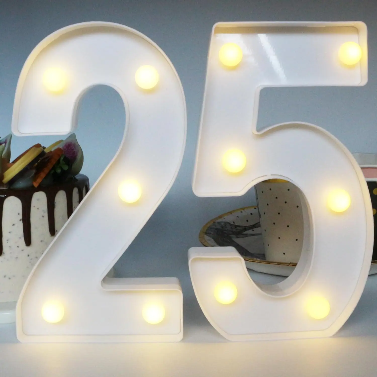 Modern Synthetic Light-Up Number 25 Sign - Festive Party Decor, 25th Wedding Anniversary & Happy Birthday Centerpieces for Adults, Home Celebration Supplies