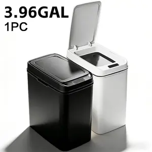 15L Automatic Sensor Flip-Top Smart Trash Can, Kitchen Trash Cans, featuring wave and knee-sensing activation, lightweight and space-saving design, powered by 2 AA batteries, suitable for office, bedroom, living room, kitchen