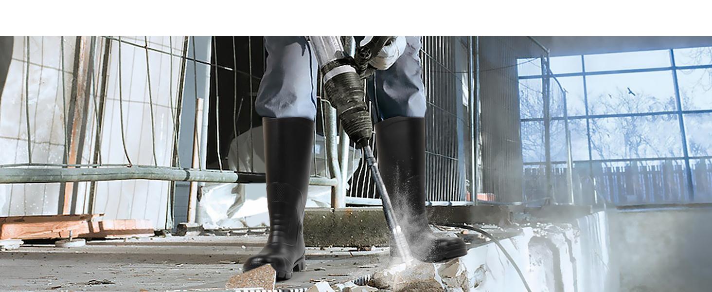 Steel Toe Rubber Work Boots for Men Waterproof Durable Concrete Boots for Hunting Manufacturing Construction