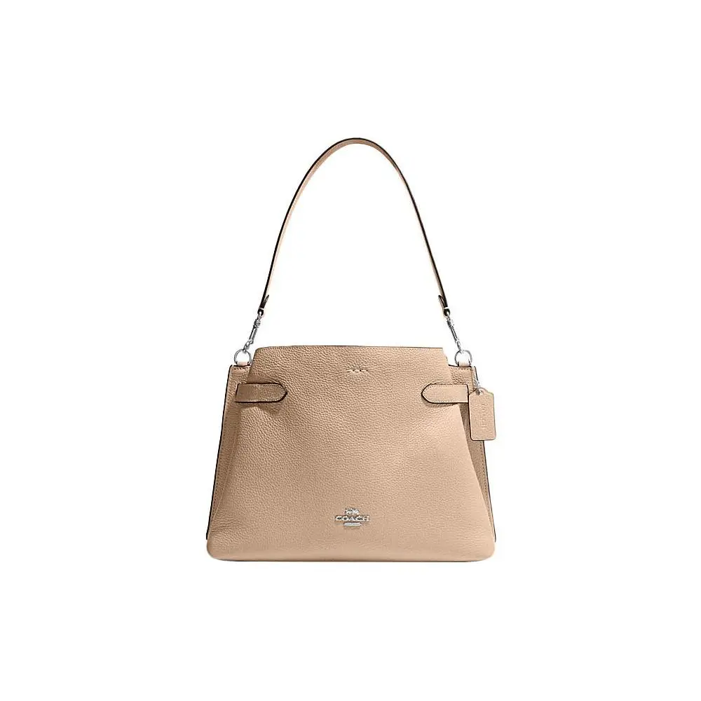 Coach Hanna Solid-Color Logo Leather Handbag for Women, Beige