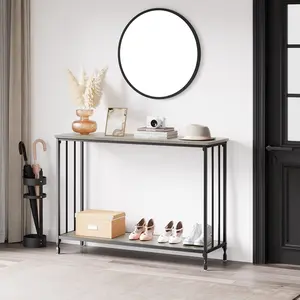 Slim Console Table for Entryway, Sofa, or Hallway – Modern Industrial Accent Table with Engineered Wood Shelf and Metal Frame, Ideal Behind Couch or in Living Room, Bedroom, Foyer – Rustic Brown/Grey