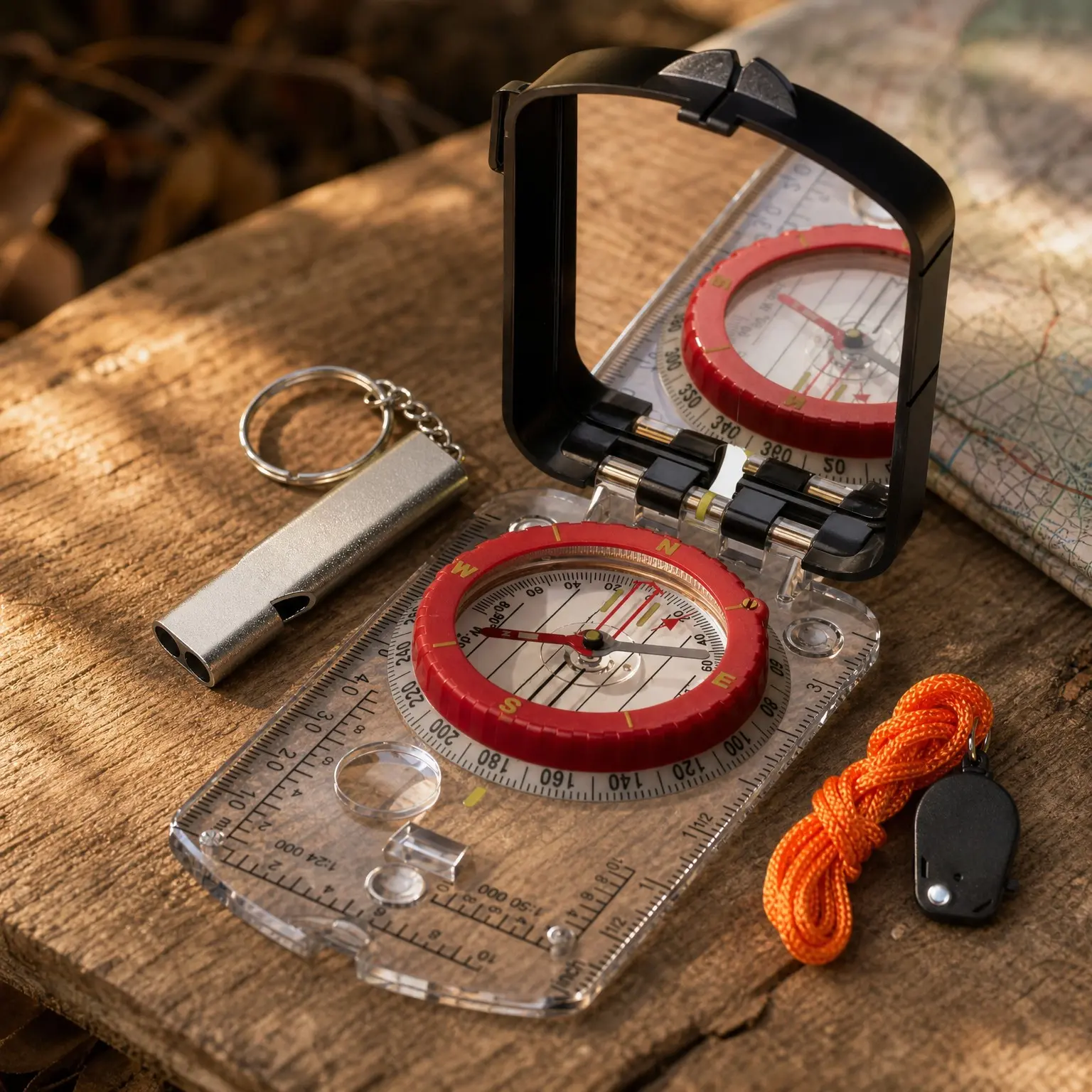 Precise Navigation Sighting Mirror Compass with Luminous Bezel, Adjustable Declination, Clinometer, LED Light, and Survival Whistle - Ideal Scout GiftsGift