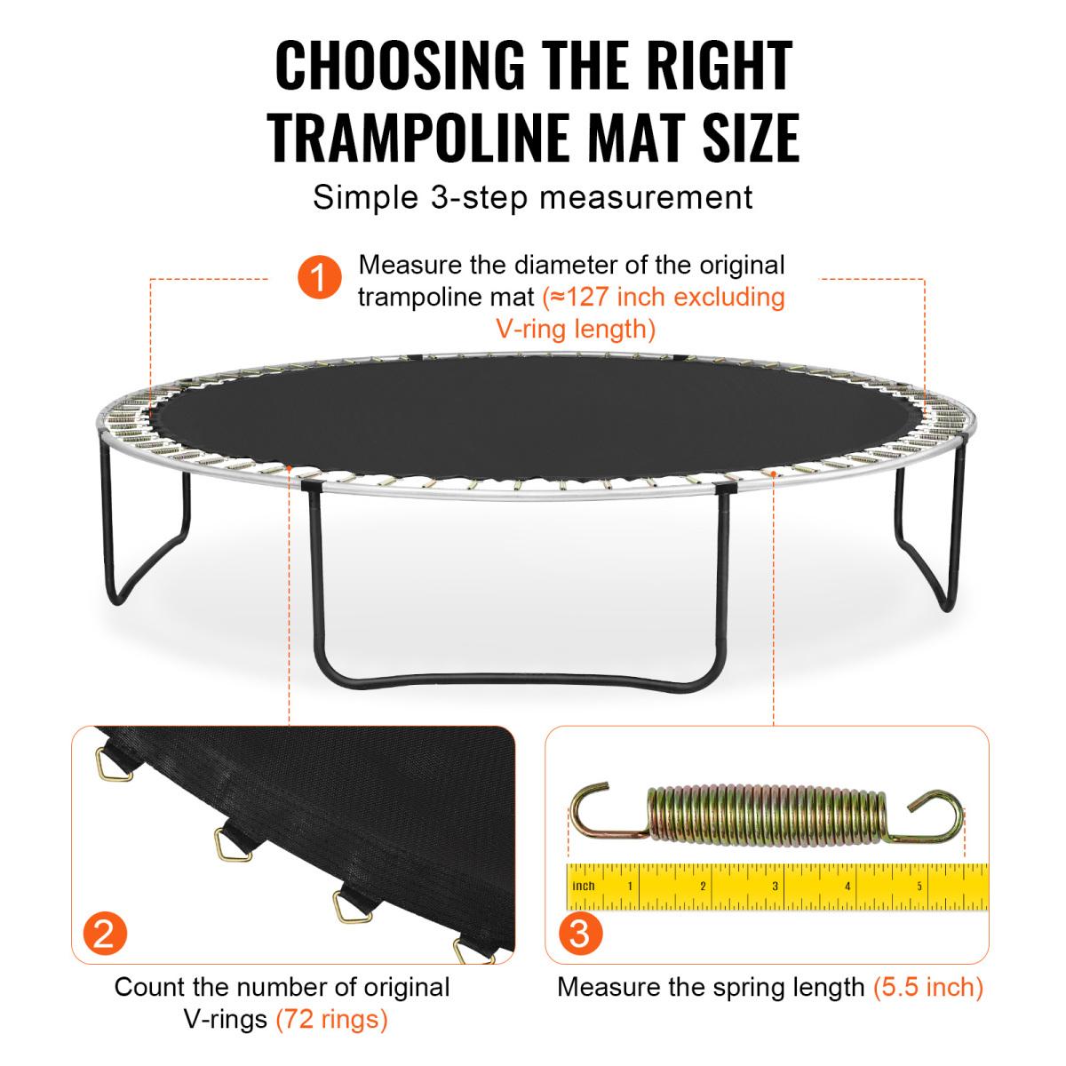 [Fahuac] Replacement Trampoline Mat for 12ft Frame – 72 V-Rings, Fits 5.5" Spring Length, Durable PP Material UV Resistant, Easy Install (Frame & Springs Not Included)