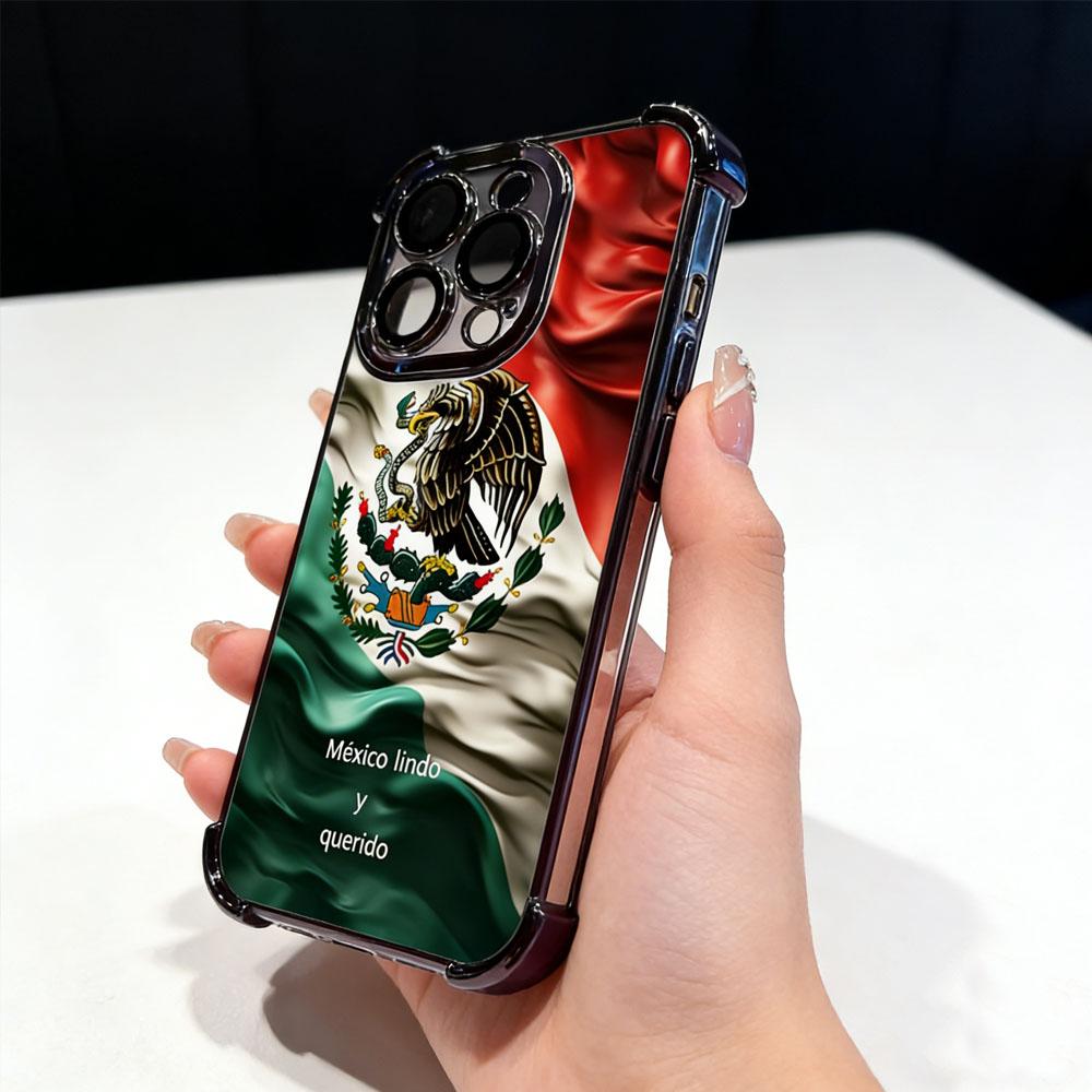 Mexico Heritage Eagle Phone Case for iPhone 17 16 15 14 Plus 13 12 11 Pro Max, Chrome Plated Frame Anti-Drop Shockproof Protective Case