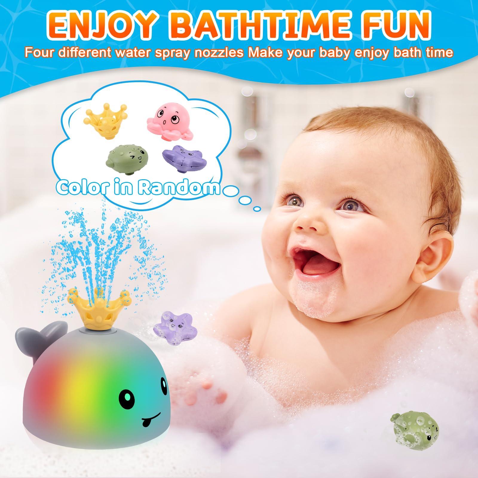 Electric Sensory Water Whale Bath Toy with Lights, USB Rechargeable Battery Included, Summer Bathroom Playtime Fun for Kids