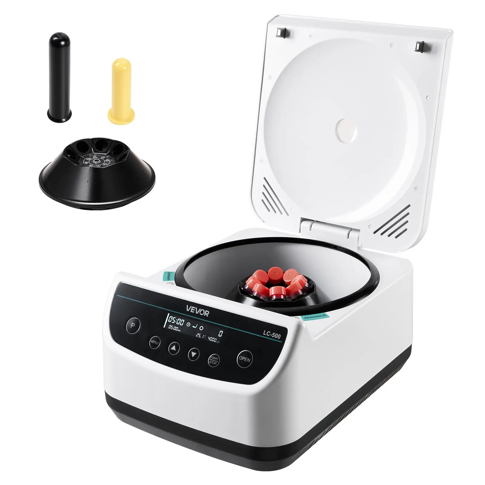 VEVOR LC500-8 Electric Laboratory Centrifuge Machine, Biology Lab Hand Tool with 1 Rotor, 2/5/10/15ml Rotors Tubes, 500-4000rpm Adjustable Speed, 100-1900xg RCF, Stable Performance, Push Button, Built-in Timer, 15x11.42x7.9in Size