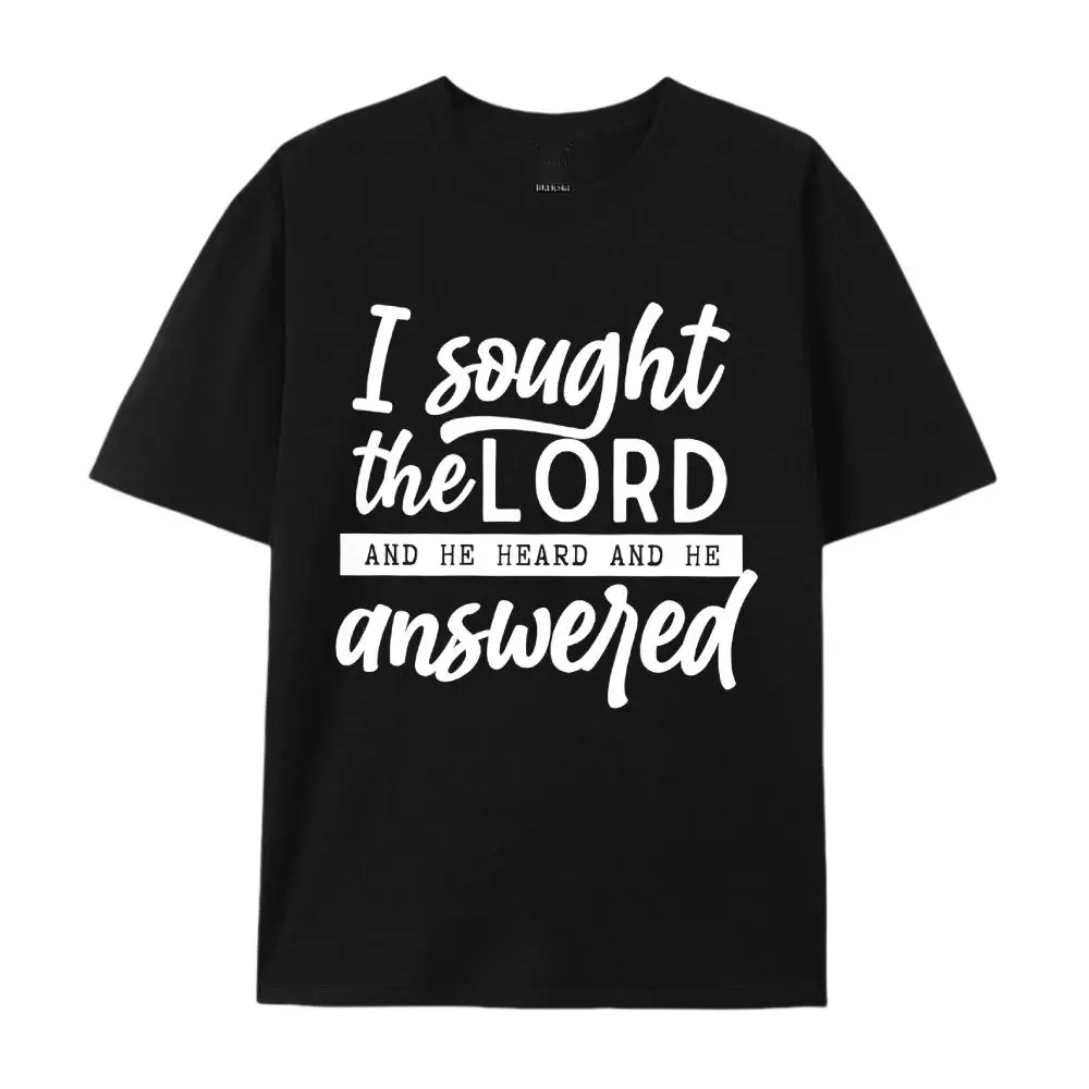 Women's Christian Graphic T-Shirt, "I Sought The LORD" Casual Loose Fit Short Sleeve Top in 100% Soft Cotton, All Seasons Wear, Tshirt