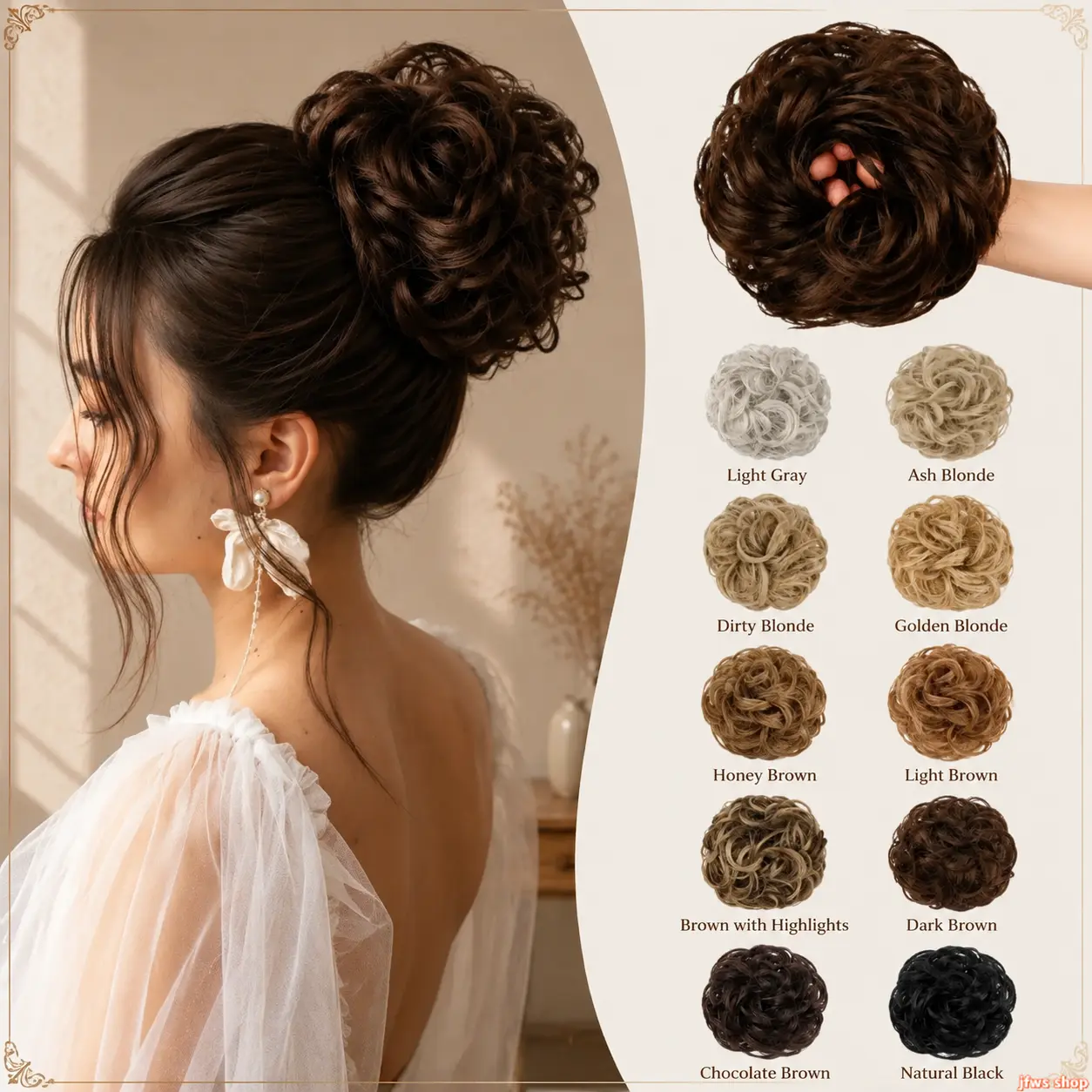 Iridescent Messy Bun Hair Piece for Women Wavy Curly Scrunchie Extension Elastic Band Fluffy Synthetic Updo Chignon Ponytail Styling tiktokshopbacktoschool