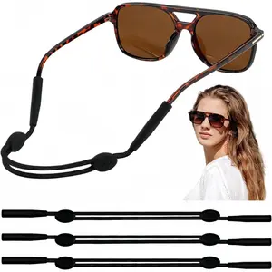 GZJ Sport Glasses Strap, 3 Pcs No Tail Adjustable Sunglasses Strap Holder for Women Men Kids, Eyeglass Holders Around Neck, Eyewear String Lanyard Retainer (Black, 8-14 in)