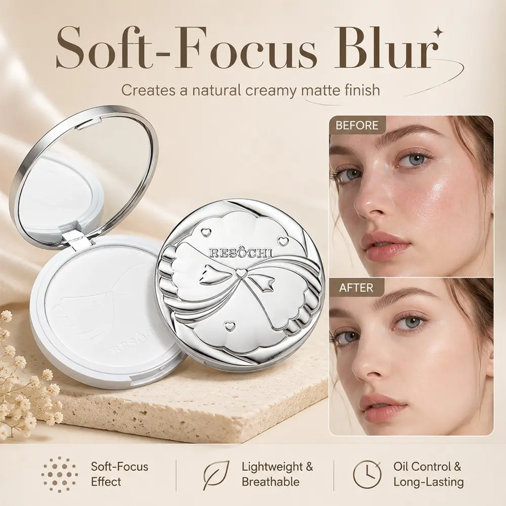 9g Resochi Matte Setting Powder with Long-Lasting, Oil-Control, Waterproof, Sweat-Resistant, Brightening, Concealing, Pore-Minimizing, Non-Caking Finish for Oily and Combination Skin
