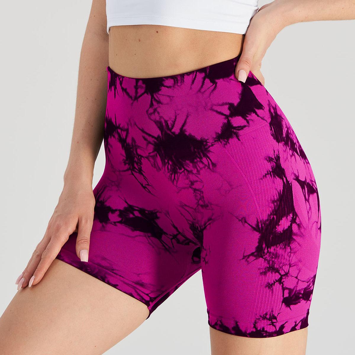 Women's High Waist Seamless Tie Dye Gym Shorts, Wide Elastic Band Gym & Cycling Workout Pants, Stretchy Activewear for Women, Soft Stretch Shorts, Athletic Shorts