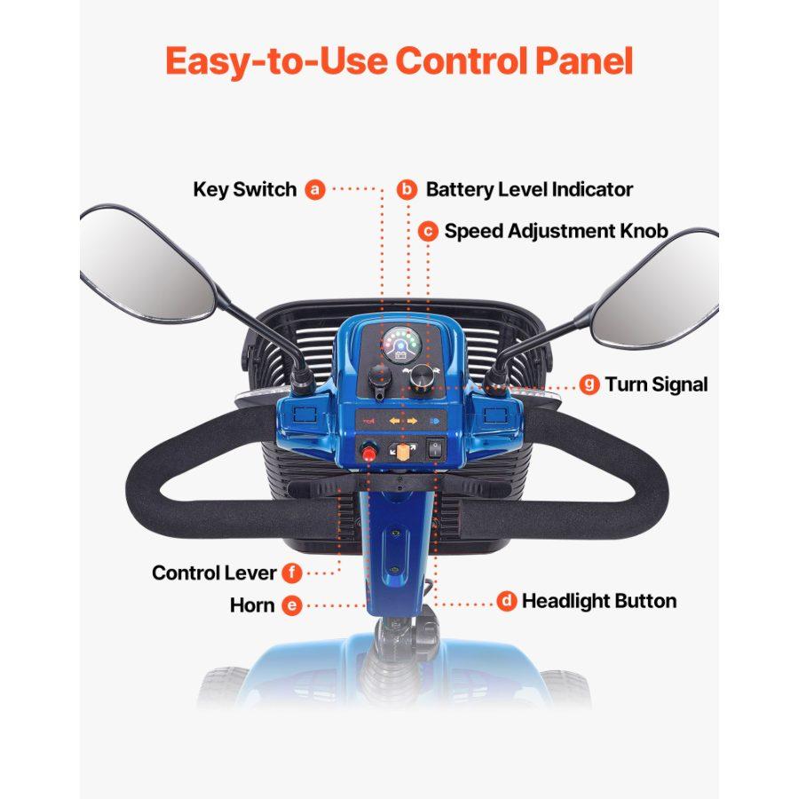 VEVOR Heavy-Duty 4 Wheel Mobility Scooter for Adults Seniors - Folding Electric Powered Mobility Scooter 12 Mile Long Range, Travel Scooter with 9 Climbing Capacity, 265lb Capacity