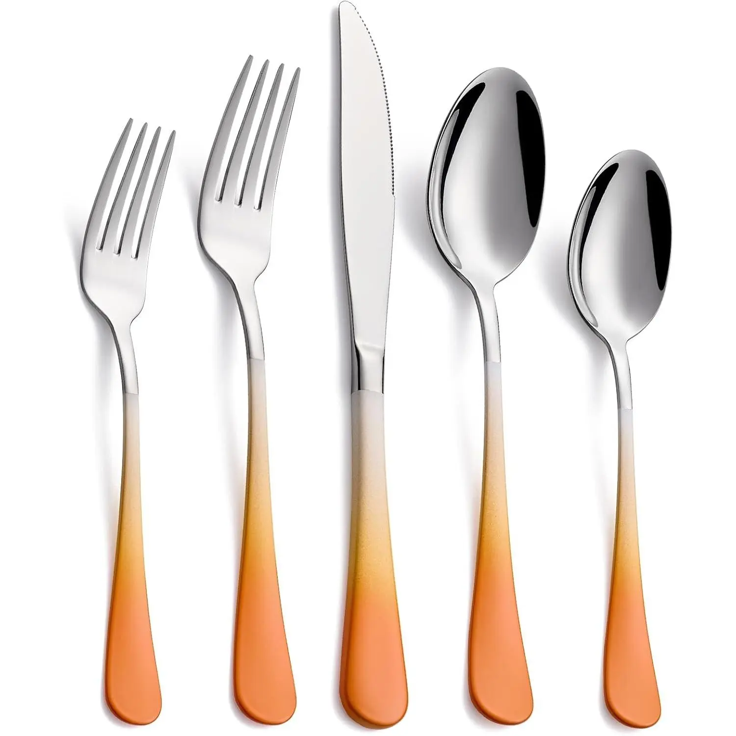 20-Piece Orange and White Silverware Set for 4, Stainless Steel Cutlery with Forks, Spoons and Knives, Dishwasher Safe Utensils for Home Restaurant