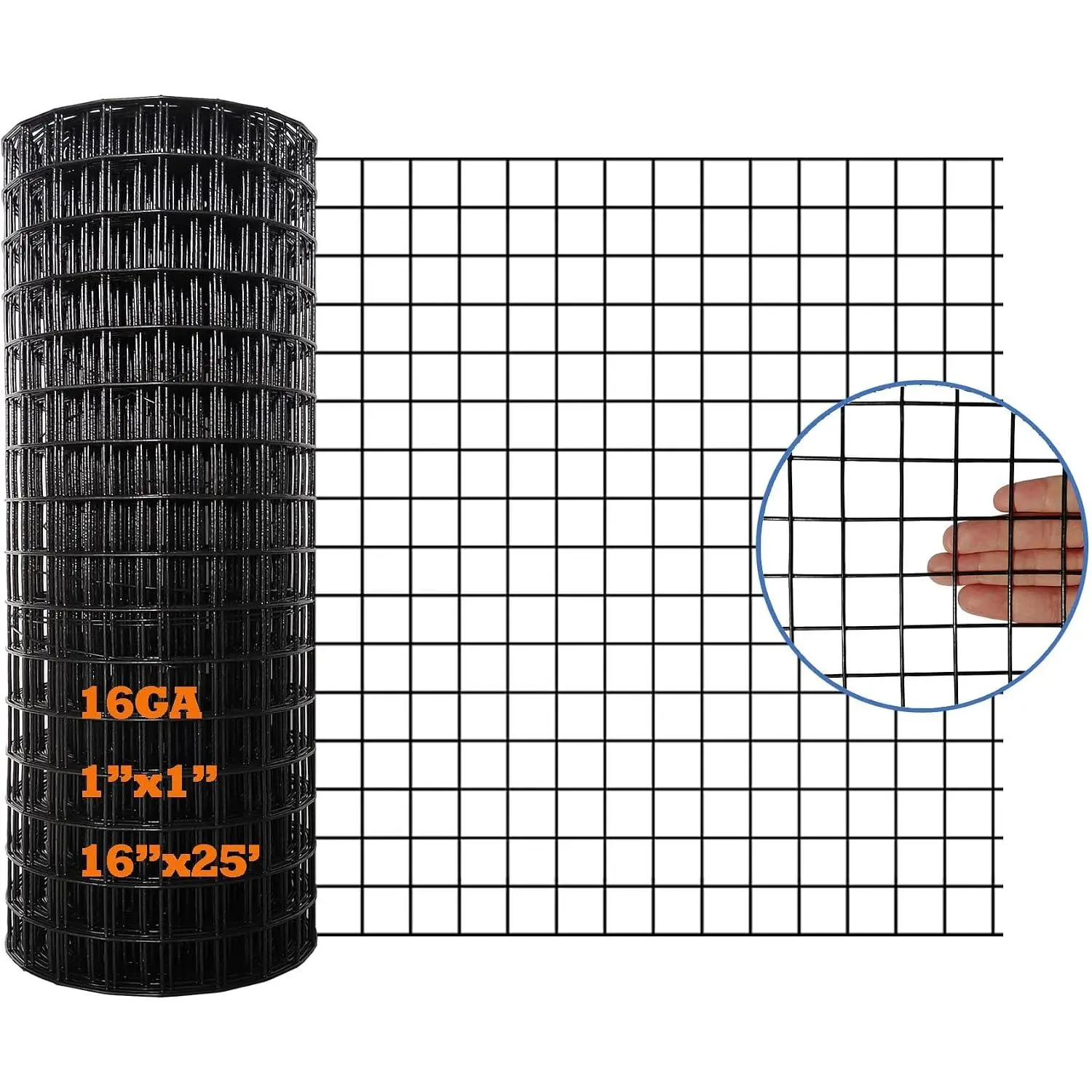 16GA PVC Black 16in x 25ft-1in x 1in Welded Wire Mesh  Economy Fence