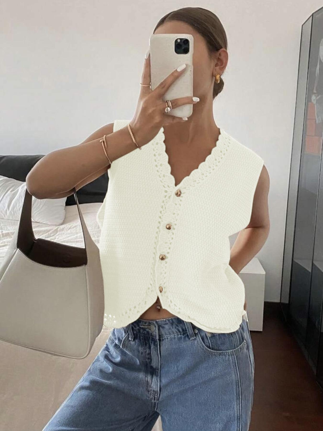 Women's Plain Crop Sweater Vest, Casual Sleeveless Cropped Knitwear for Spring & Fall, Fashion Women's Knit Clothing for Daily Wear